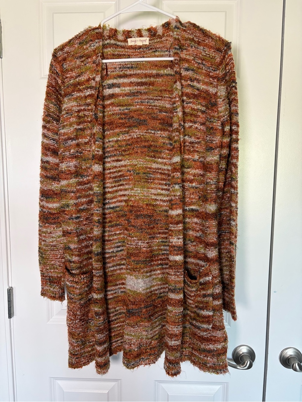 Cozy Multicolor Open-Front Cardigan Sweater with Pockets